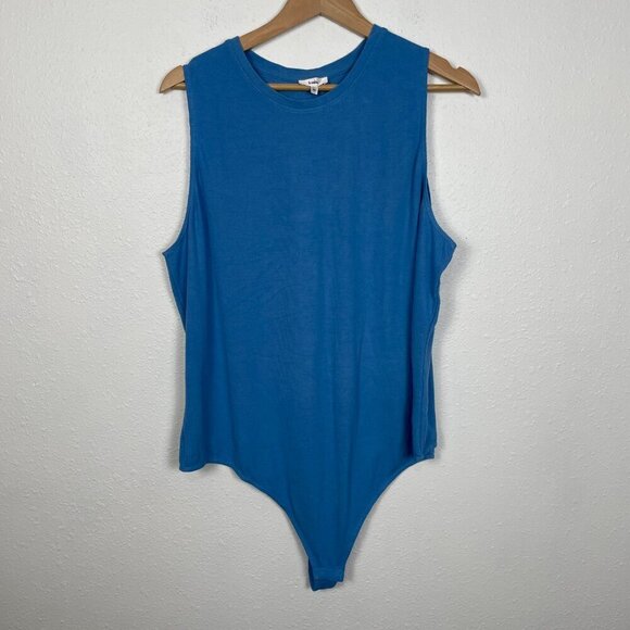 NWT Ashley Graham Knix Micro Modal Ribbed Tank Bodysuit in Blue daylight Sz: 3XL - Picture 2 of 10